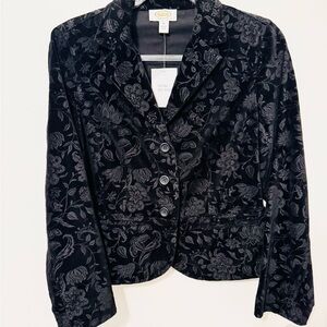 NWT Talbots Petite Black Floral Embossed Velvet Blazer Jacket
